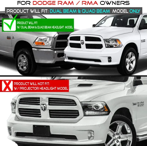 Vista 7 de ACANII – Faros delanteros LED negros con señal DRL y doble proyector para Dodge Ram 1500 2500 3500 2009-2018