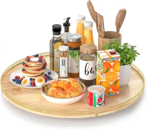 Vista 52 de Marble Lazy Susan - Tocadiscos para mesa, bandeja redonda de mármol de grano de madera antigua de 10 pulgadas para mesa de comedor, encimera de Negro