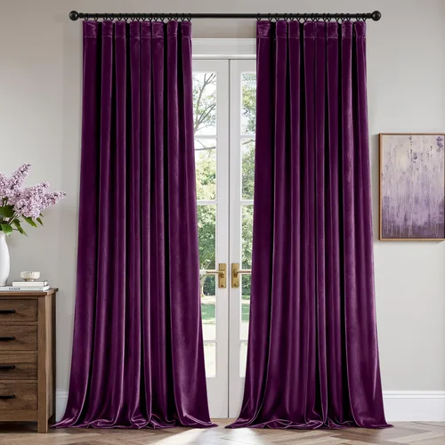 Vista 39 de ANRODUO Cortinas de terciopelo beige de 45 pulgadas de largo, opacas con aislamiento térmico insonorizado, cortinas de privacidad para oscurecer