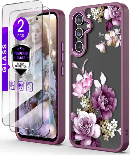 Vista 8 de Carcasa para Samsung Galaxy A54, diseño de flores transparentes Girl Women Slim Soft TPU+Hard PC Military Grade Protective Phone Cover With Screen