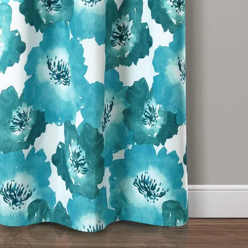 Vista 4 de Lush Decor Julie - Paneles de cortinas de ventana con aislamiento floral y ojales 100% opacas, par, 38" de ancho x 95" de largo, azul y verde Azul