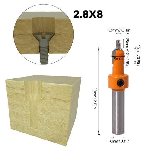 Vista 7 de Juego de 5 brocas avellanadas para taladrar madera, taladros para carpintería, taladros para carpintería, herramienta de carpintería con llaves