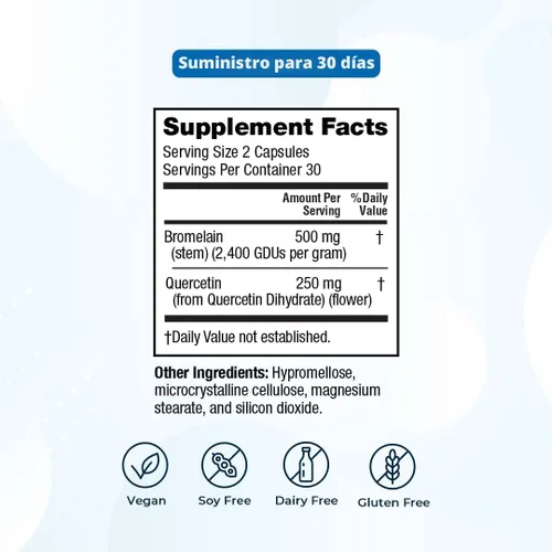 Vista 4 de VitaMedica Suplemento de bromelina y quercetina - 500 mg de bromelina 250 mg de quercetina - 2400 GDU para inmunidad, apoyo articular, inflamación
