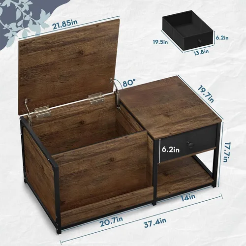 Vista 3 de SINPAID Mesa de centro con almacenamiento, mesas de centro rectangulares para sala de estar, mesa de centro de granja con compartimento de Nogal