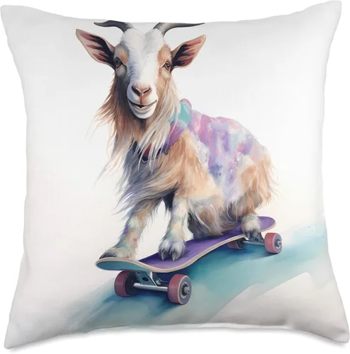 Vista 5 de Skateboarding Goat Adventurous Goat On Skateboard Monopatín de cabra, animal, almohada deportiva, 16x16, multicolor
