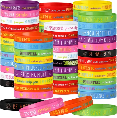 Vista 12 de 60 piezas de pulseras de silicona motivacionales con citas motivacionales, pulseras de goma inspiradoras de silicona para niños, adolescentes