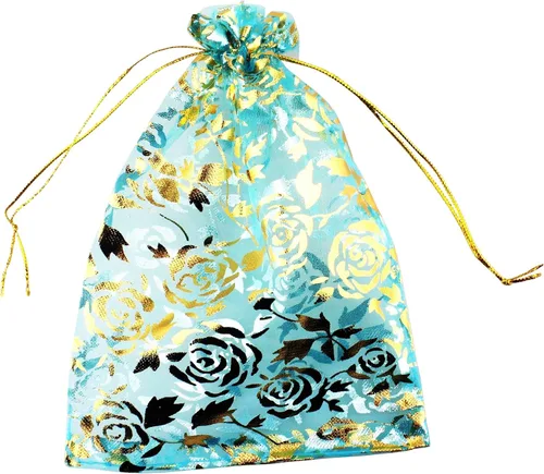 Vista 23 de QIANHAILIZZ 5 x 7 pulgadas 100 piezas corazón flor organza joyería bolsa de regalo bolsa de caramelo bolsa cordón boda favor bolsas P835