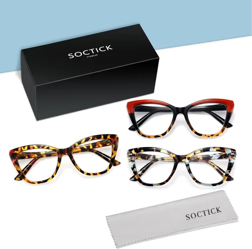 Vista 6 de 3 Pack Oversized Reading Glasses for Women with Spring Hinge Blue Light Blocking Readers, Comfortable to Wear, Stylish Butterfly ＆ Square Frame