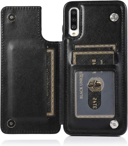 Vista 4 de Funda de teléfono para Samsung Galaxy A70 A70S con vidrio templado protector de pantalla y titular de la tarjeta cartera soporte Flip cuero celular