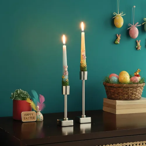 Vista 2 de Rely+ Juego de 2 portavelas plateados con forma cuadrada, soporte para mesa de café, centro de mesa, candelabros, decoración para el hogar, mantel
