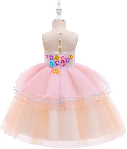 Vista 4 de Disfraz de unicornio de flores para niñas de flores vestido de tul largo concurso de cumpleaños fiesta de princesa