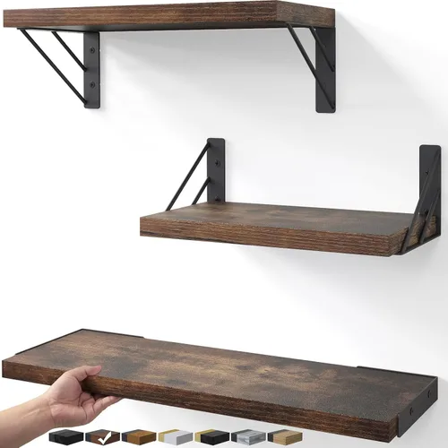 Vista 10 de BAYKA Estantes flotantes montados en la pared, estante de pared flotante de madera para libros y decoración, exhibición y organizador que ahorra