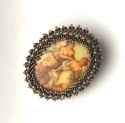 Vista 3 de Bead Weaving Muse Brooch Statement Romantic Mythological Figure Cameo