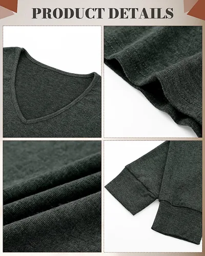 Vista 5 de Riyiper 2 camisetas de manga larga para mujer, cuello en V, lisas, casuales, holgadas, camisetas