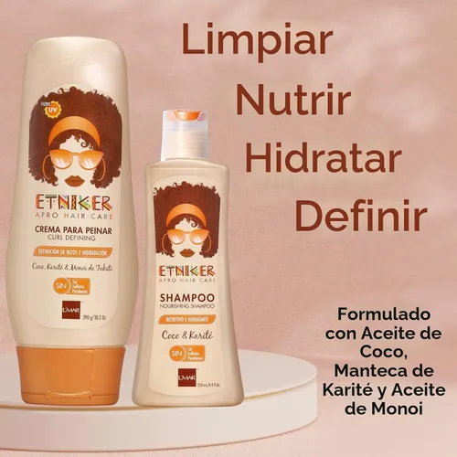 Vista 2 de ETNIKER - Set de champú nutritivo y crema para peinar Cabello afro texturizado, rizado y ondulado Limpia, hidrata, nutre y define Coco