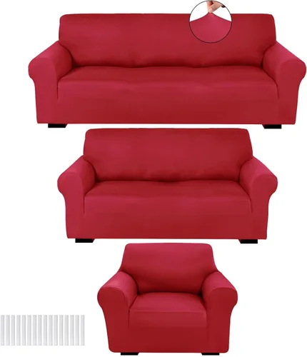 Vista 8 de Peryiter Juego de 3 Fundas para Sofá, Cubiertas de Muebles para Sofá, Loveseat, Sillón, Ajuste de Forma Elástico, Sin Arrugas, Protector de Muebles