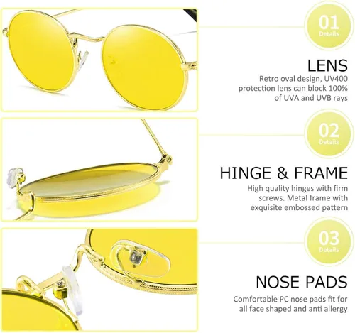 Vista 5 de Dollger Gafas de sol ovaladas para mujer Vintage Metal Frame Gafas Anti Reflectantes Retro Gafas Unisex