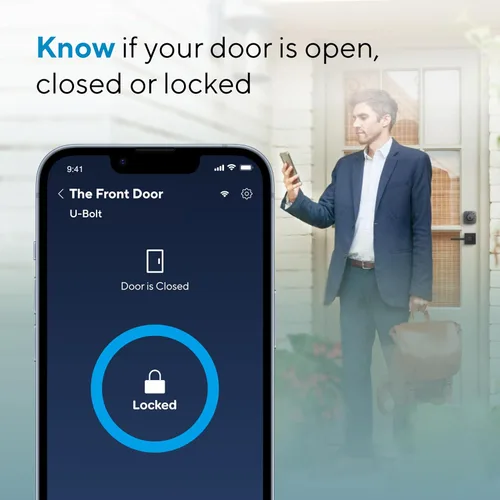 Vista 5 de ULTRALOQ U-Bolt - Cerradura inteligente WiFi con sensor de puerta, cerradura de puerta de entrada sin llave 5 en 1 con WiFi, Bluetooth, control