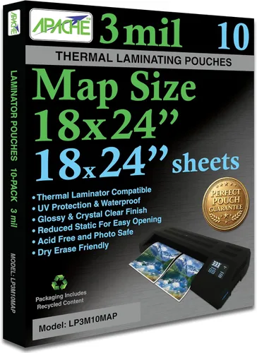 Vista 15 de Apache Map Banner Size Laminating Pouches, 3 Mil, 5 Pack, 18 x 120 Inch Pouch Size Laminating Sheets, Thermal Laminator Compatible, Super Clear