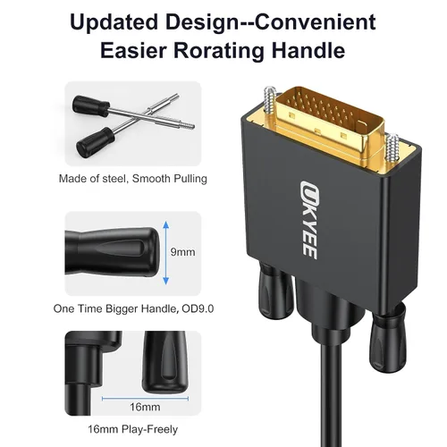 Vista 6 de Displayport a DVI Cable de 6 pies/6.0 ft, paquete de 2 unidades, puerto de pantalla (DP) a DVI-d macho a macho cable adaptador compatible con PC