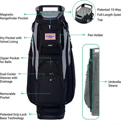 Vista 2 de ASK ECHO Soundless-Series - Bolsa para carrito de golf con 15 divisores, parte inferior con bloqueo de agarre