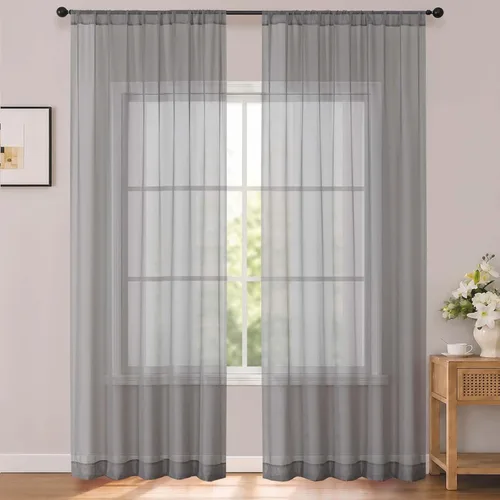 Vista 21 de OWENIE White Sheer Curtains 96 Inches Long 2 Panels for Living Room 52 Wide