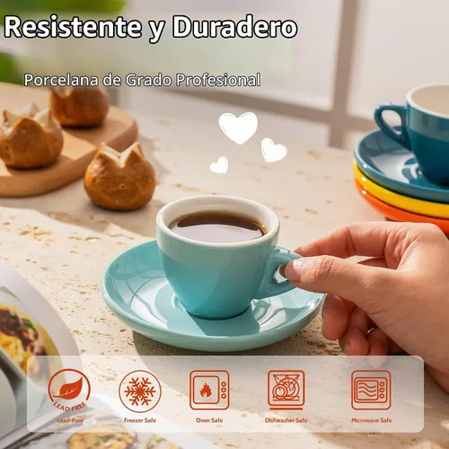 Vista 4 de Sweese Tazas de espresso de 2 onzas con platillos, juego de 6 tazas de espresso de porcelana, colores surtidos Varios