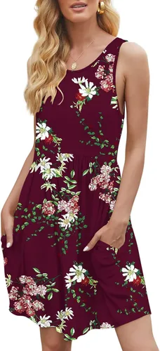 Vista 2 de HiMONE Womens Sleeveless Loose Plain Dresses Casual Short Dress with Pocket