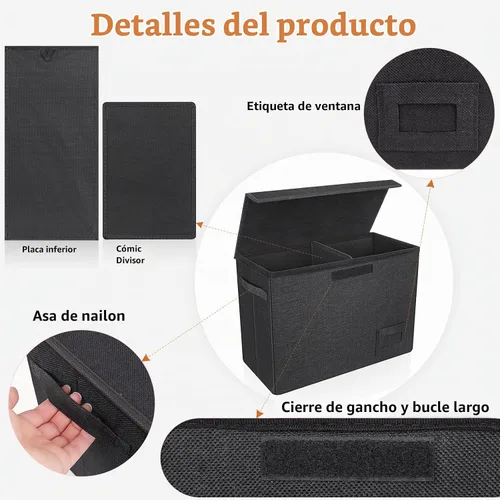 Vista 4 de YSCare Paquete de 2 cajas de almacenamiento de cómics, estuche plegable para cómics con divisores y asas de transporte, caja corta de cómic