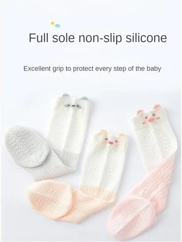 Vista 4 de Calcetines antideslizantes hasta la rodilla para bebés y niños pequeños, mallas delgadas para recién nacidos, para gatear en el suelo, 5/6 paquetes