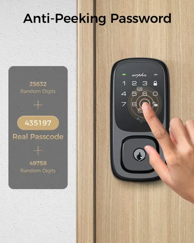 Vista 7 de ARPHA Cerradura de puerta de entrada sin llave, cerrojo de reconocimiento de vena palmar con asa para puerta delantera, WiFi integrado, Amazon