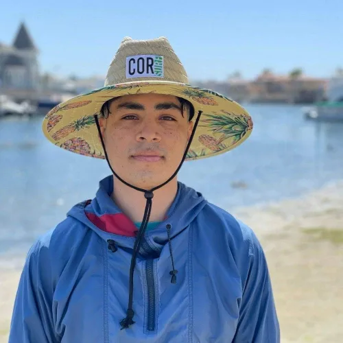 Vista 3 de COR Surf Sombreros de paja para hombres y mujeres, sombrero de sol clásico salvavidas con UPF 50+ tela impresa debajo de la playa