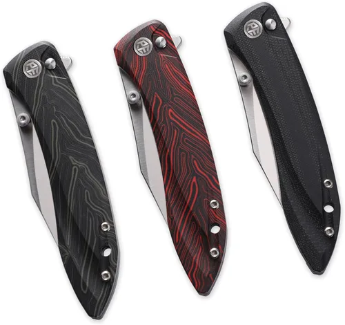 Vista 4 de Petrified fish PFE08 - Cuchillo plegable de crecimiento, hoja de satén K110 de 3.62 pulgadas, cuchillo de bolsillo con bloqueo de botón de mango G10