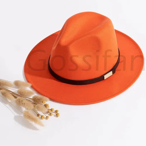 Vista 25 de Sombreros Fedora para hombre, sombrero Panamá de ala ancha con cinturón clásico Unisex Felt Fedora, Adjustable Fit, Breathable Sweatband, All-Day