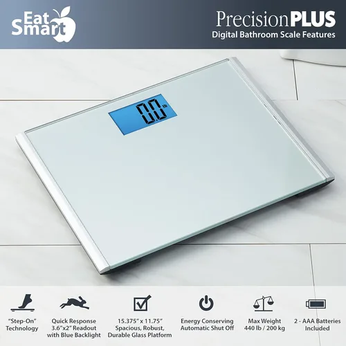 Vista 5 de Balanza de precisión digital de baño con plataforma ancha EatSmart, y tecnología Step-On, 440 libras