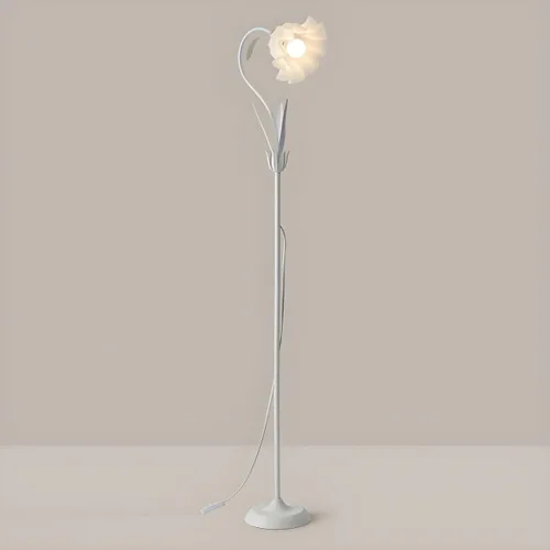 Vista 5 de RUNNUP Lámpara de pie moderna, lámpara alta con forma de flor de 1 luz con pantalla acrílica, lámpara alta para sala de estar, dormitorio, Negro