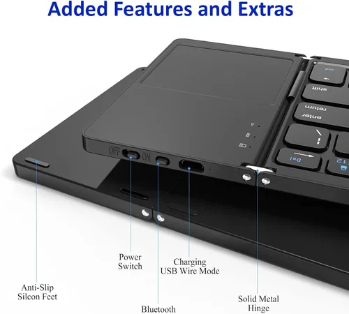 Vista 7 de Teclado inalámbrico plegable delgado compatible con Raspberry Pi 4 Modelo B+ con mouse TOUCHPAD totalmente universal que proporciona 48 horas