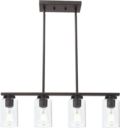 Vista 13 de TODOLUZ Lámparas colgantes industriales negras, iluminación colgante de cocina con pantalla cilíndrica de vidrio transparente para granja, comedor