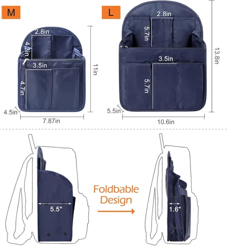Vista 4 de Surblue Organizador de Mochila con Forro y Bolsillo Colgante para Viaje, Organizador de Bolso y Bandolera con Divisores de Alta Capacidad, Plegable