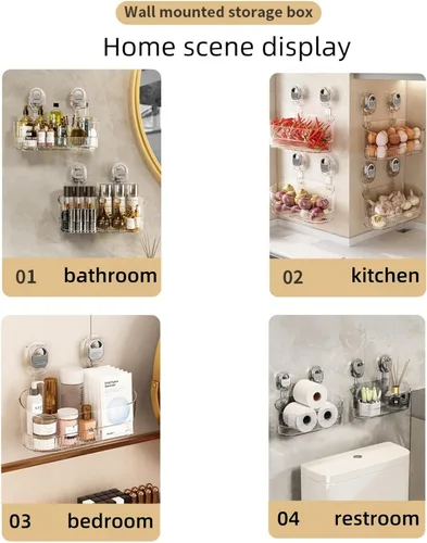 Vista 7 de Organizador de ducha de baño transparente, estante de almacenamiento de montaje en pared con ventosas, estante de almacenamiento de baño 12.7 x 4.5