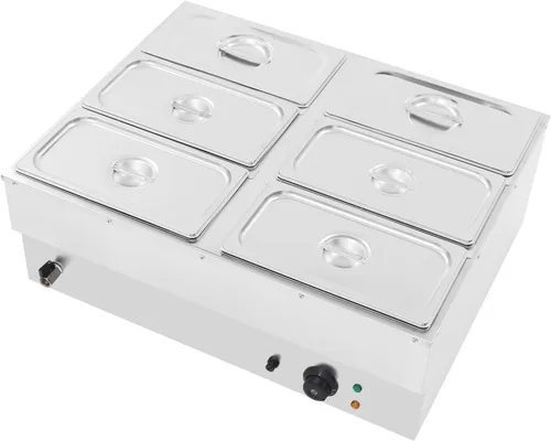 Vista 11 de DYNAMI Calentador de alimentos para bufé comercial de 110 V, mesa de vapor eléctrica grande de acero inoxidable de 3 bandejas con diseño