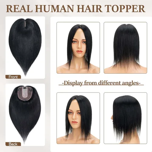 Vista 3 de Rich Choices Pelucas con topper de cabello para mujeres, cabello humano real 100% Remy, sin flequillo, para mujeres con adelgazamiento en la parte