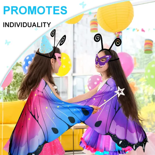 Vista 3 de iROLEWIN Kids Fairy Butterfly Wings for Girls Toddlers Dress-Up Costume Mask Tutu and Headband Sister Birthday Gifts Party