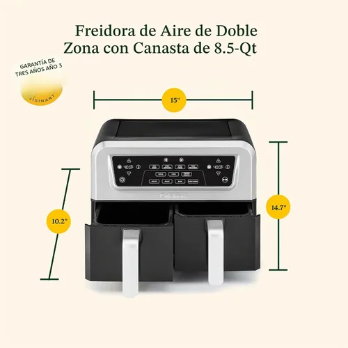 Vista 3 de Cuisinart Freidora de aire de 2 cestas, 2-4.25 QT, total 8.5 QT, 4 funciones: freír al aire, asar, hornear y mantener caliente, características Sync