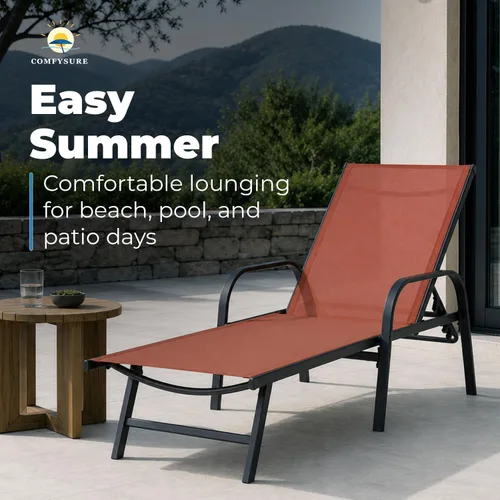 Vista 4 de ComfySure Sillones de metal para exteriores, juego de 2 con reposabrazos, reclinables ajustables en 5 posiciones, acabado antioxidante resistente a