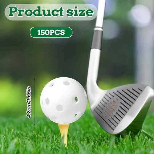Vista 2 de 150 pelotas de golf de práctica – Pelotas de entrenamiento de plástico blanco de 1.654 in para práctica de swing en interiores y exteriores, campo