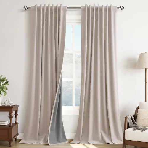 Vista 44 de Guken Cortinas opacas de lino, 2 paneles rústicos, elegantes, 100% opacas, con aislamiento térmico, banda de ganchos y trabilla trasera, 52 x 84