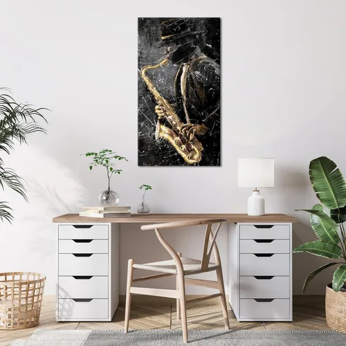 Vista 2 de NutArtPic Arte de pared de música de jazz negro, impresión artística de saxofón, instrumentos musicales, pintura, lienzo de música vintage
