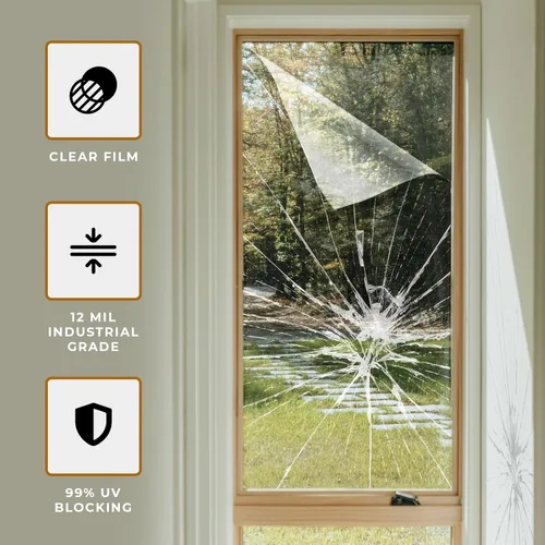 Vista 2 de VViViD 12 Mil vinilo transparente inastillable, película de seguridad para ventana