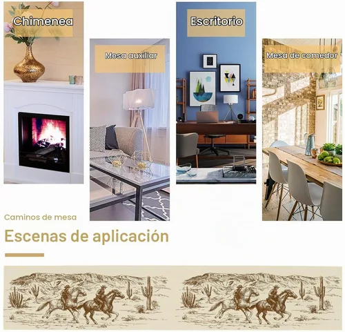 Vista 5 de Camino de mesa de lino de algodón, cuchillo de cocina occidental, tenedor, colección de mesa rectangular, desierto salvaje oeste americano